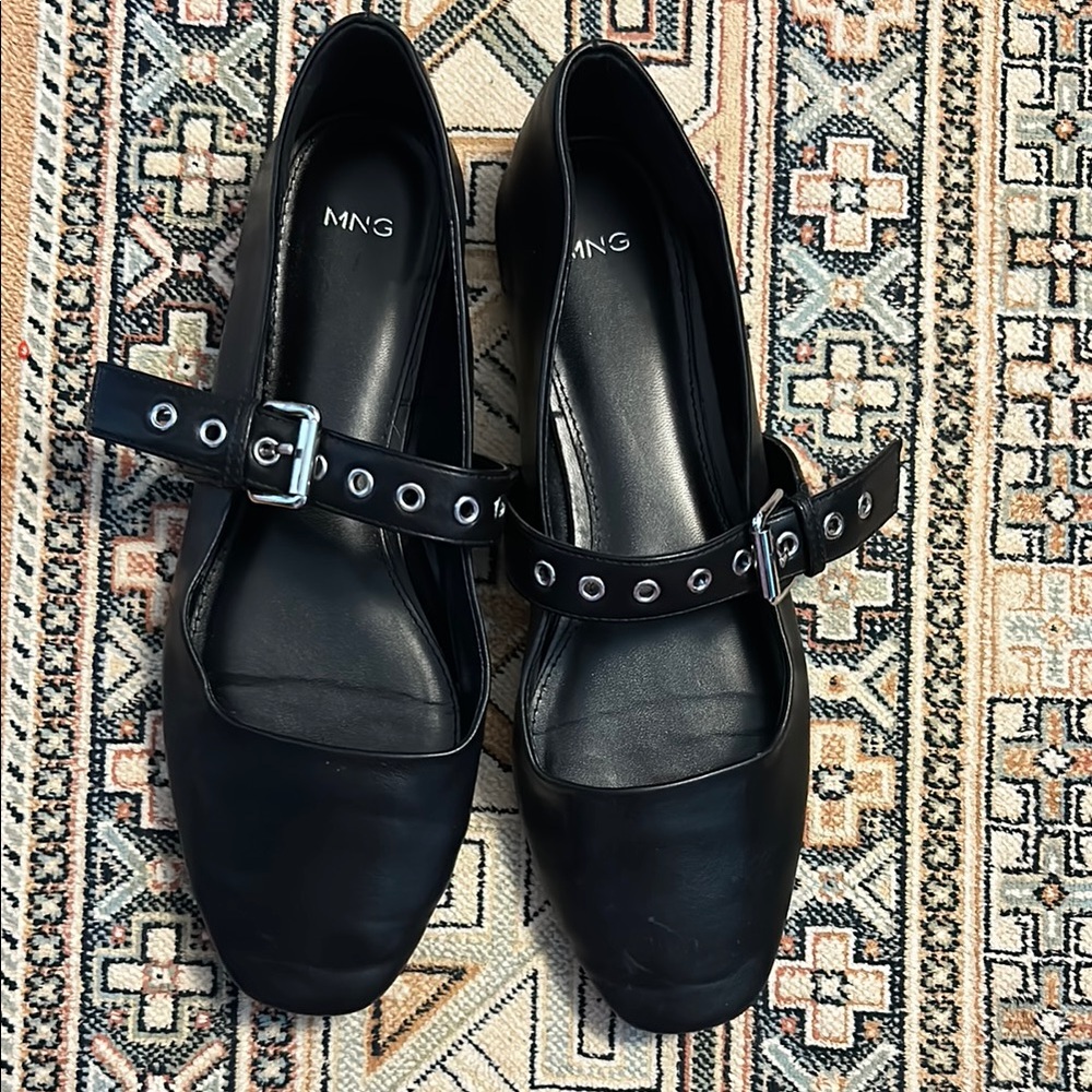 Mango Black Flats with Studded Strap